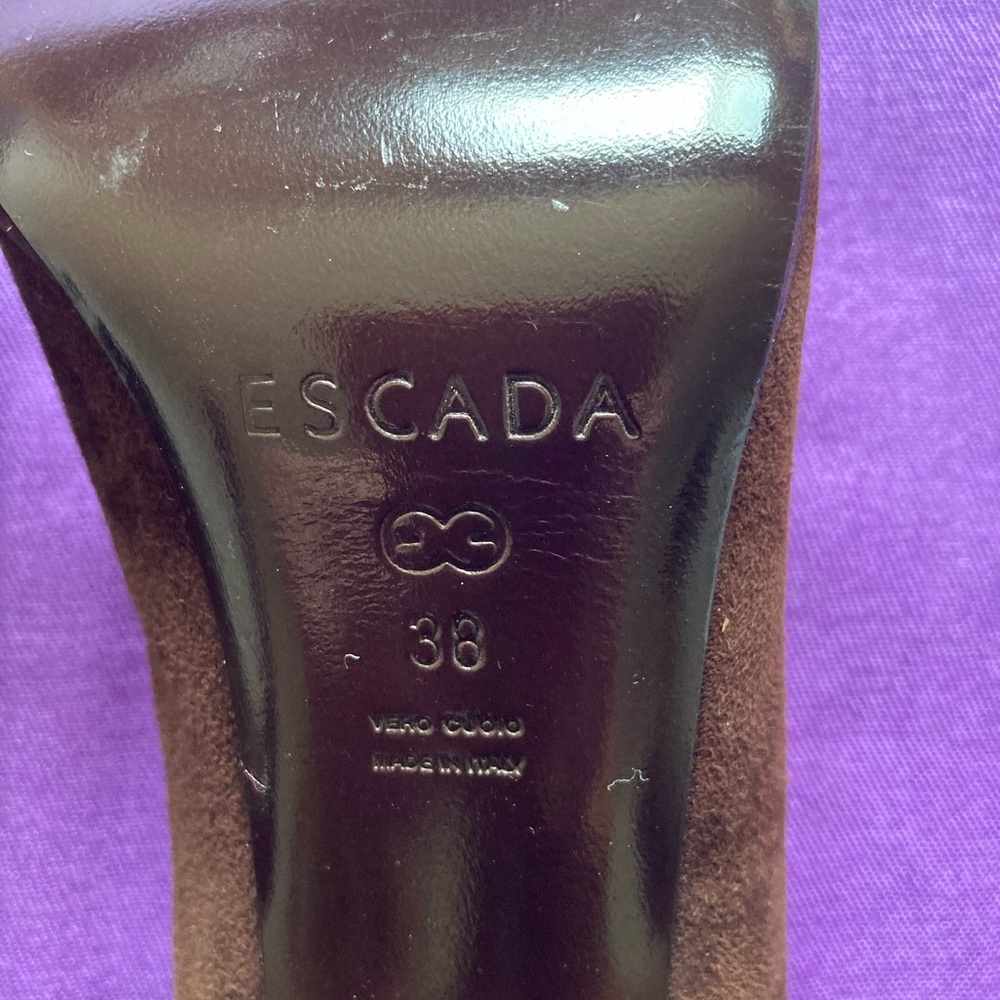 ESCADA Brown Leather Peep Toe Heels Size 38 - Picture 6 of 7